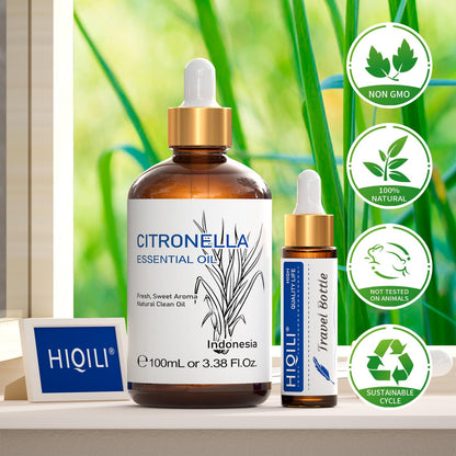 HIQILI 100ML Citronella Essential Oil – Pure & Natural for Diffusers, DIY Sprays