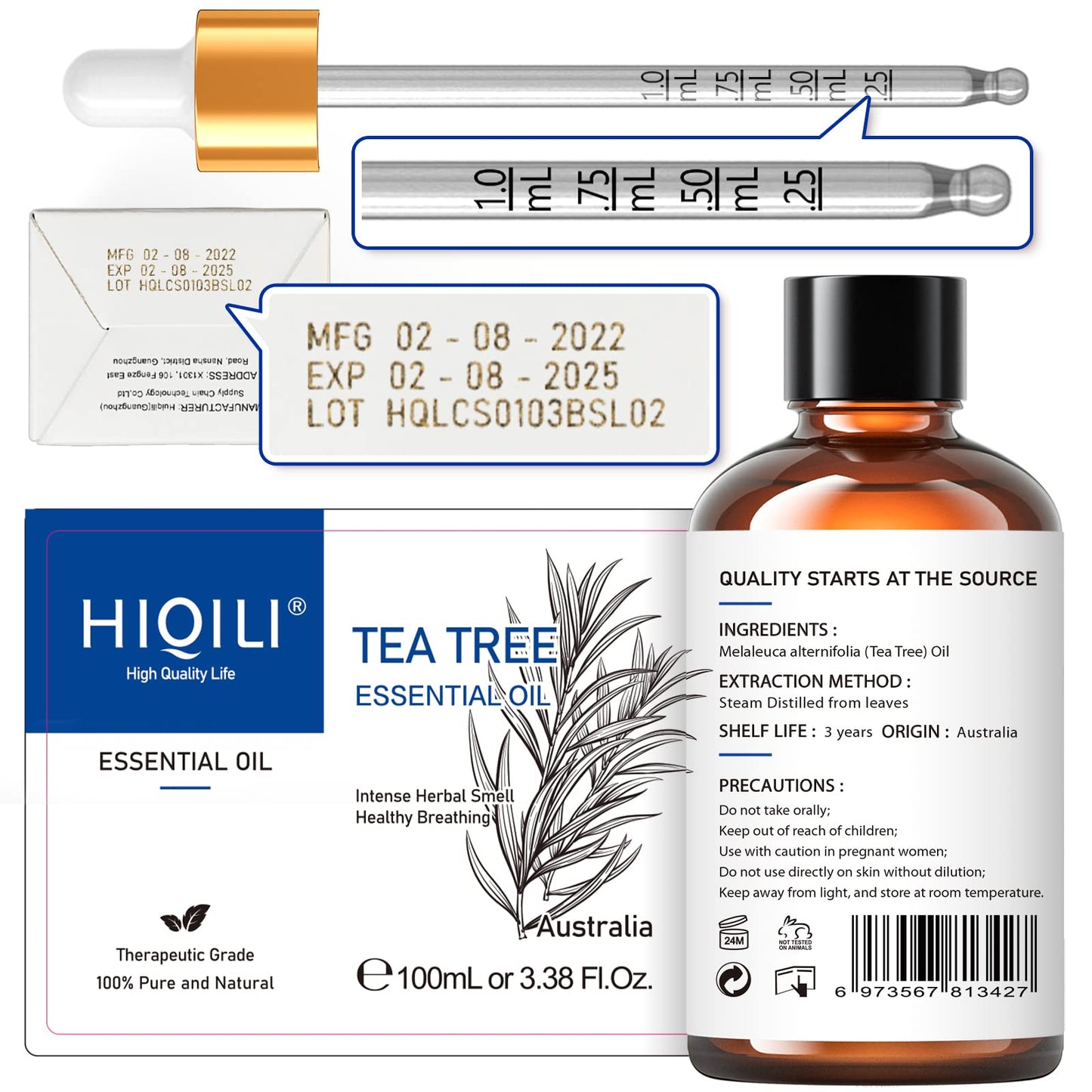 HIQILI Tea Tree Oil for Skin & Hair – 3.38 Fl Oz | Shampoos, Body Wash & Foot Soak