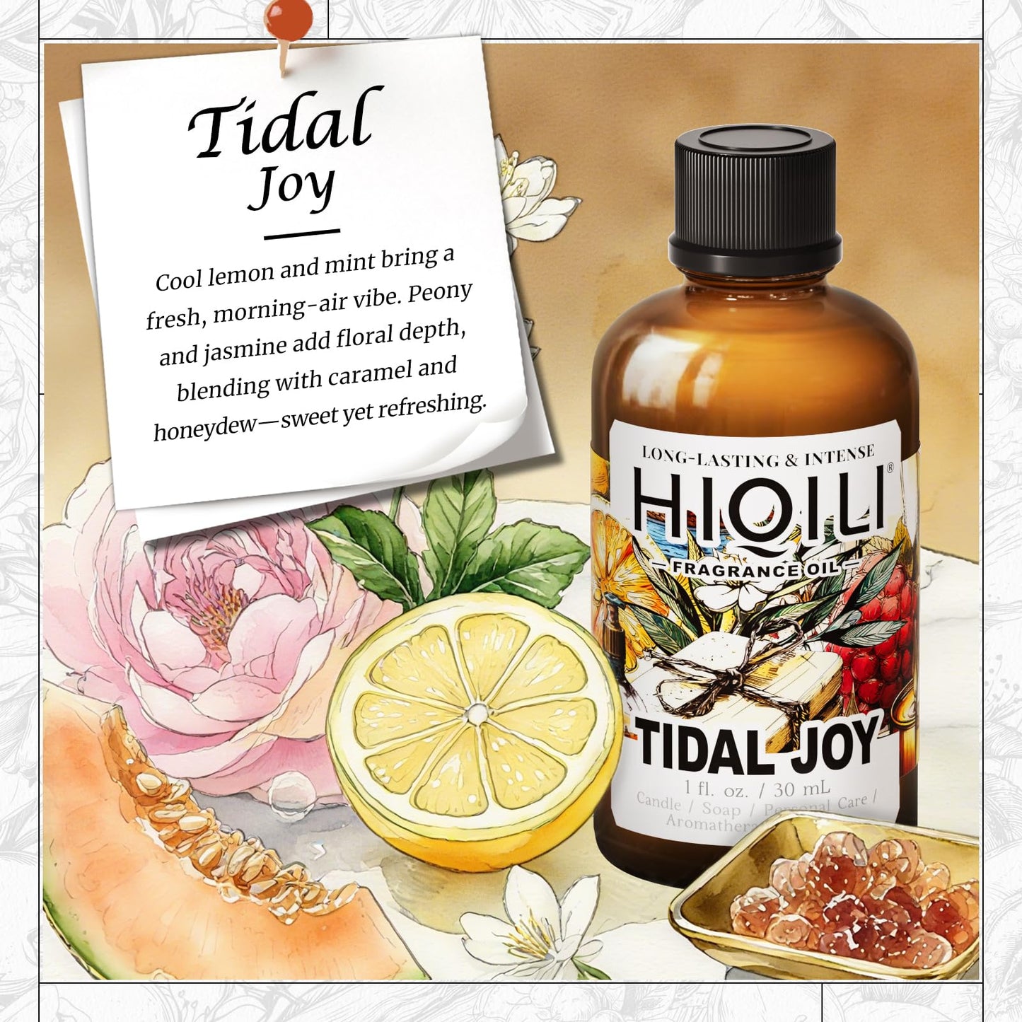 HIQILI Tidal Joy Fragrance Oil – Brown Sugar & Lemon Notes | Diffuser, Candle, Soap, Perfume Making | 1 fl oz