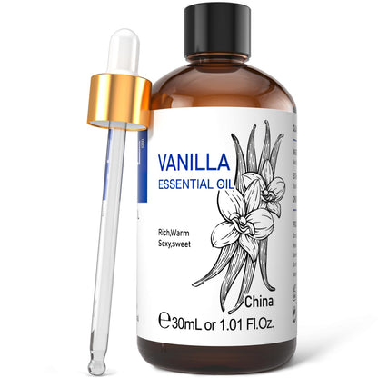 HIQILI Vanilla Essential Oil 1 oz – Pure, Undiluted Aroma for Skincare, Diffuser & DIY