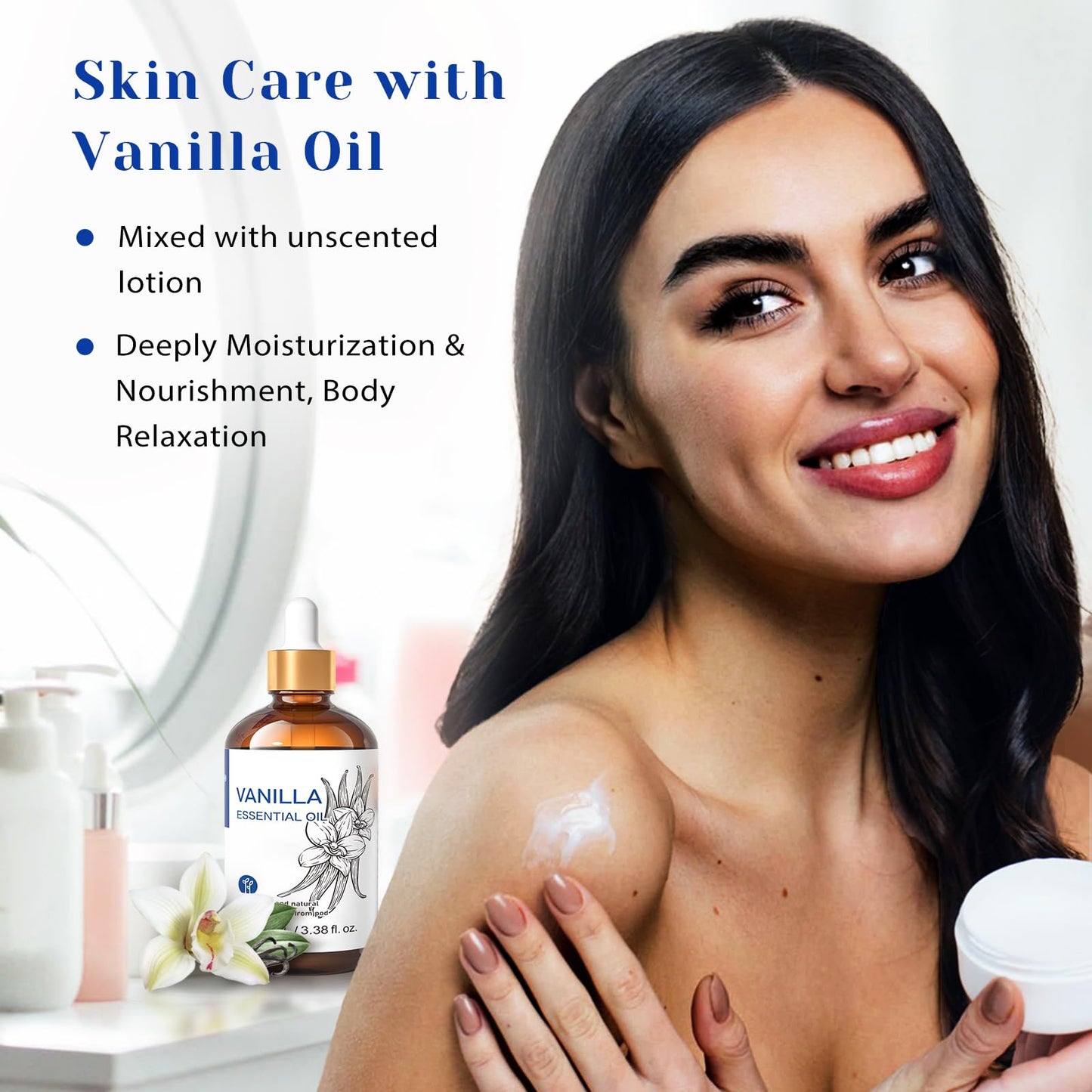 HIQILI Vanilla Essential Oil - 100ml, Undiluted Pure Vanilla Aroma for Diffusers, DIY Cosmetics, Candles & Soaps