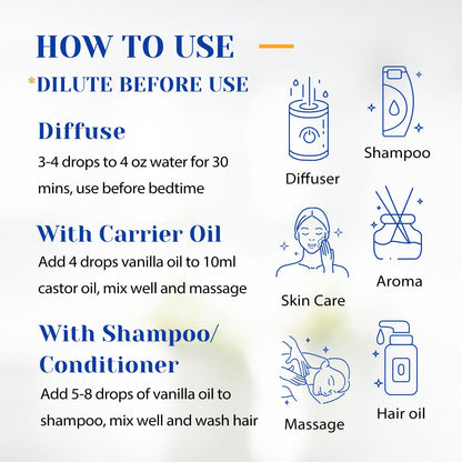 HIQILI Vanilla Essential Oil - 100ml, Undiluted Pure Vanilla Aroma for Diffusers, DIY Cosmetics, Candles & Soaps
