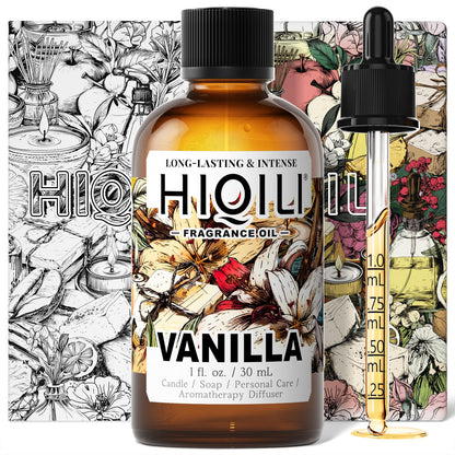 HIQILI Vanilla Fragrance Oil – Body Spray, Diffuser, Candle & Soap (1 Fl Oz)