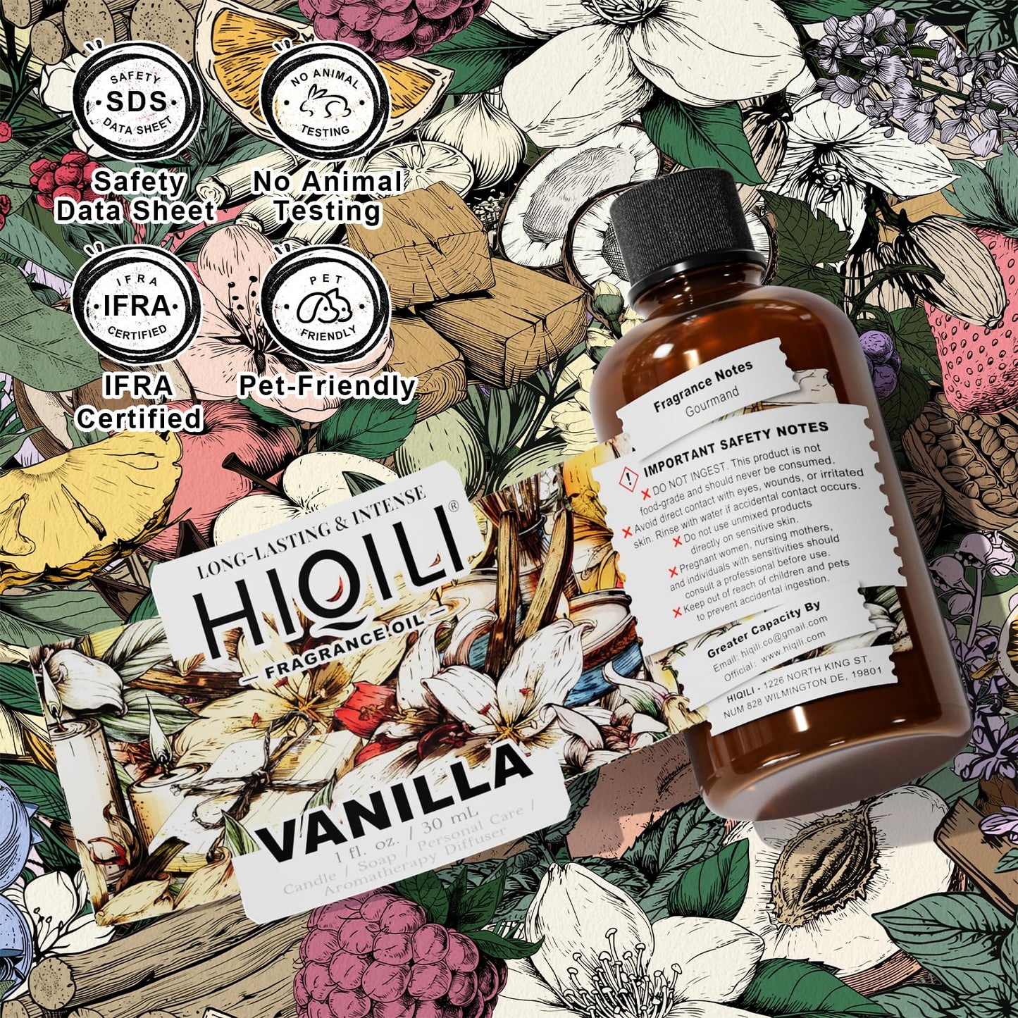 HIQILI Vanilla Fragrance Oil – Body Spray, Diffuser, Candle & Soap (1 Fl Oz)