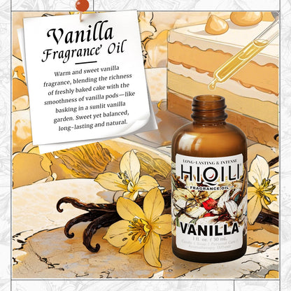 HIQILI Vanilla Fragrance Oil – Body Spray, Diffuser, Candle & Soap (1 Fl Oz)