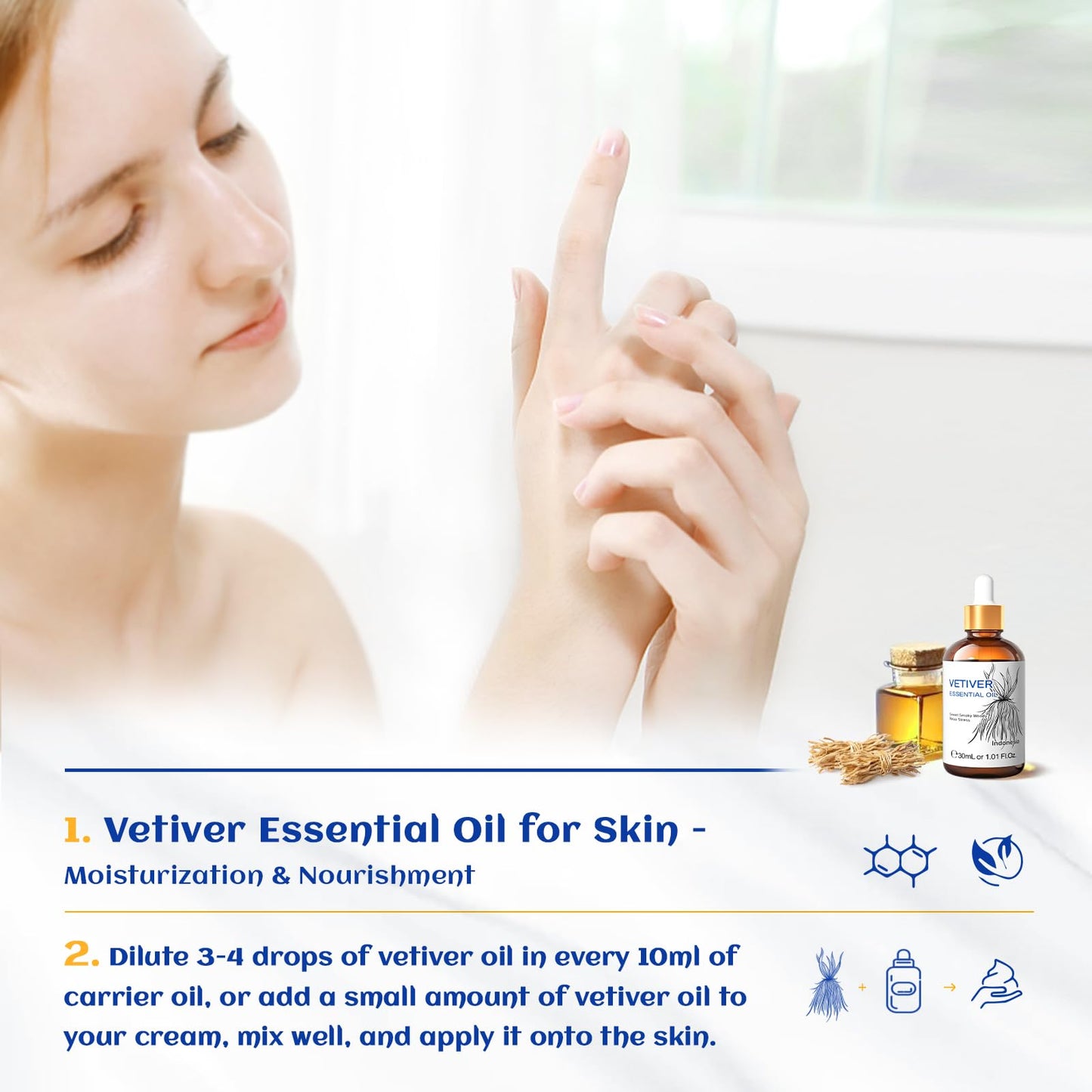 HIQILI 1 Fl Oz Vetiver Essential Oil – 100% Pure & Natural for Skin, Diffuser & Candle Making (30ml)