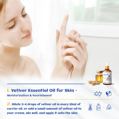 HIQILI 1 Fl Oz Vetiver Essential Oil – 100% Pure & Natural for Skin, Diffuser & Candle Making (30ml)