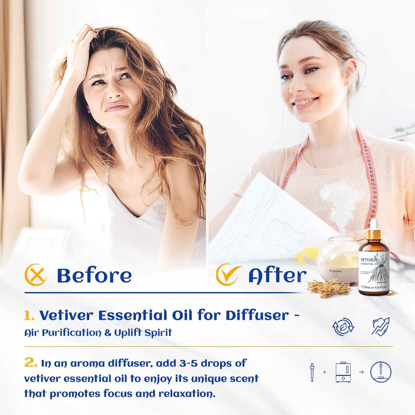 HIQILI 1 Fl Oz Vetiver Essential Oil – 100% Pure & Natural for Skin, Diffuser & Candle Making (30ml)