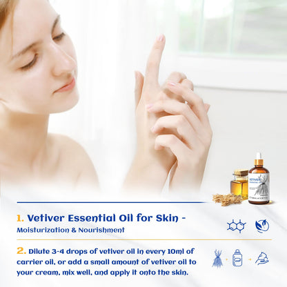 HIQILI Vetiver Essential Oil 100ml – 100% Pure, Natural, Calm & Diffuser (3.38 Fl Oz)