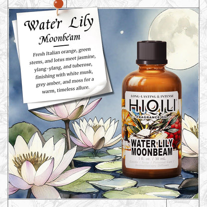 HIQILI Water Lily Moonbeam Fragrance Oil (1 oz) – Floral Scent for Diffuser, Candles, Soap & Perfume
