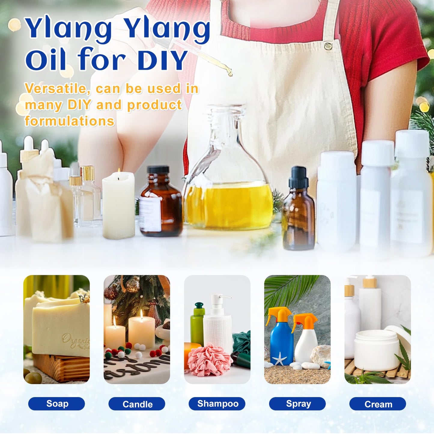 HIQILI Ylang-Ylang Essential Oil - Long-Lasting Scent for Diffusers, Perfumes & Aromatherapy 1.01 Fl Oz