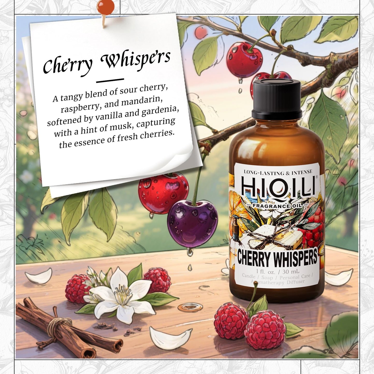 HIQILI Cherry Whispers Fragrance Oil - 1 Fl Oz for Soap, Candles, Laundry & More