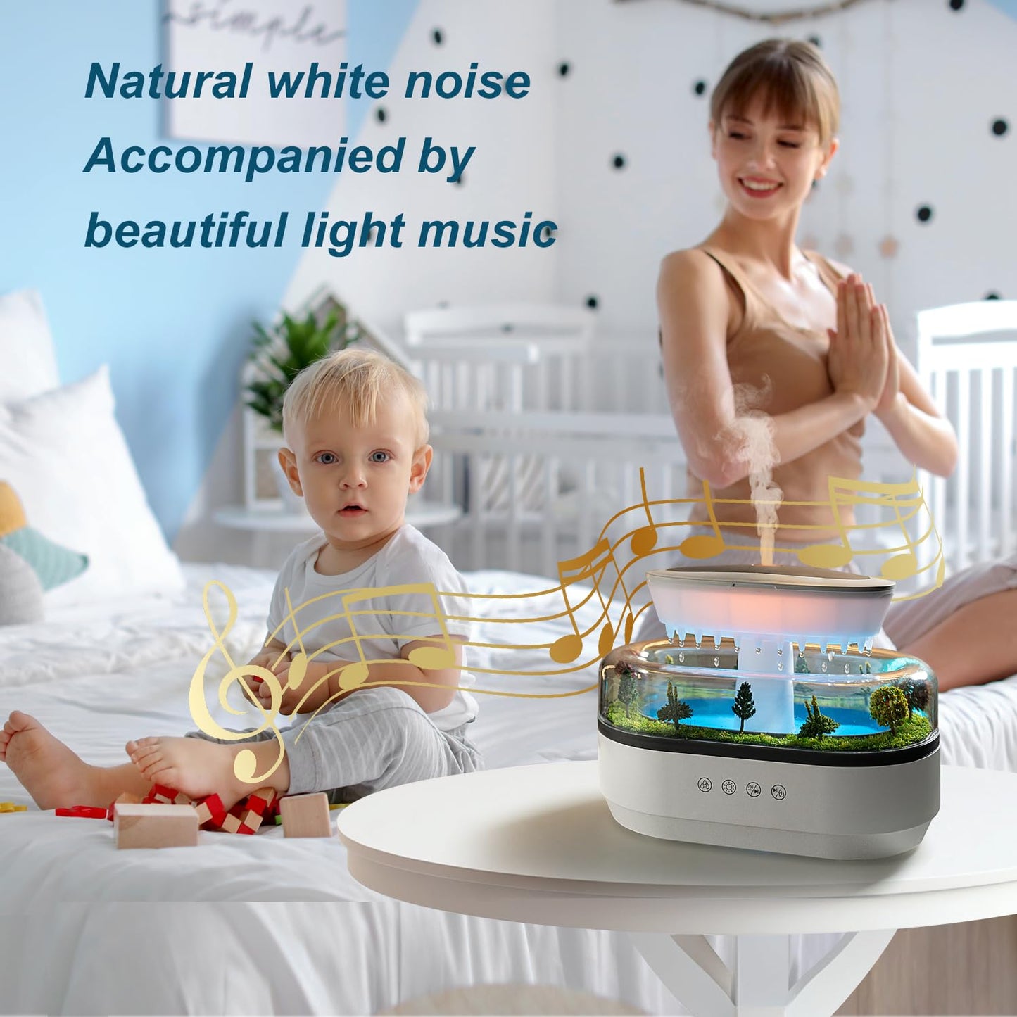 HIROGA Rain Diffuser 250ML – Cloud Humidifier with Rain Sound and 8-12h Diffusion (White)