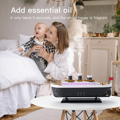 HIROGA Titanic Humidifier 250ml – Ultrasonic Diffuser with Remote, 7 LED Lights, 2 Mist Modes & Auto Shut-Off (Black/White)