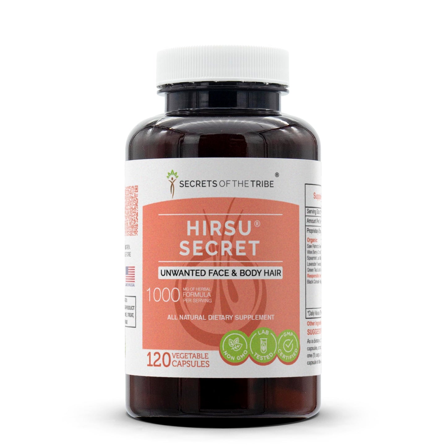 Hirsu Secret 120 Capsules – 1000 mg Unwanted Hair Support (Saw Palmetto, Black Cohosh, Vitex)