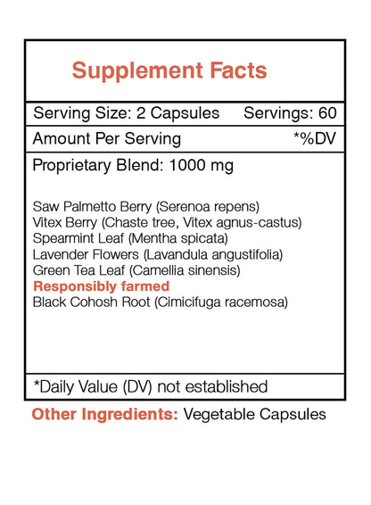 Hirsu Secret 120 Capsules – 1000 mg Unwanted Hair Support (Saw Palmetto, Black Cohosh, Vitex)