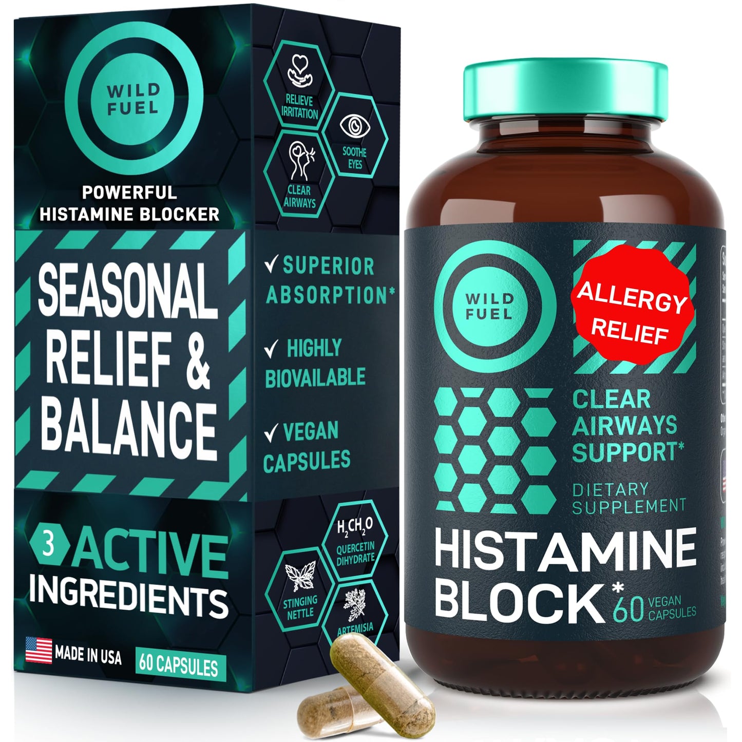 Histamine Block Flavonoids Supplements – Quercetin, Nettle & Artemisia – Seasonal Allergy Support – 60 Caps