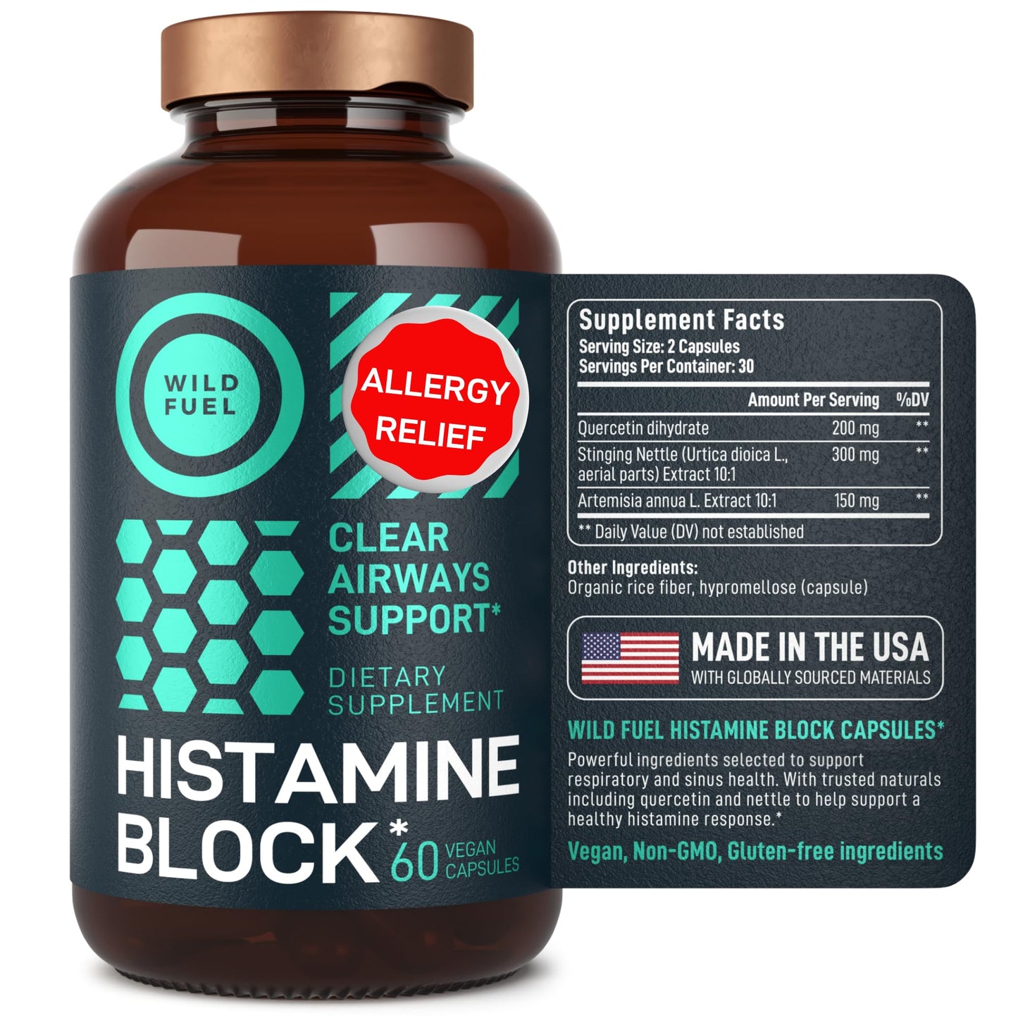 Histamine Block Flavonoids Supplements – Quercetin, Nettle & Artemisia – Seasonal Allergy Support – 60 Caps