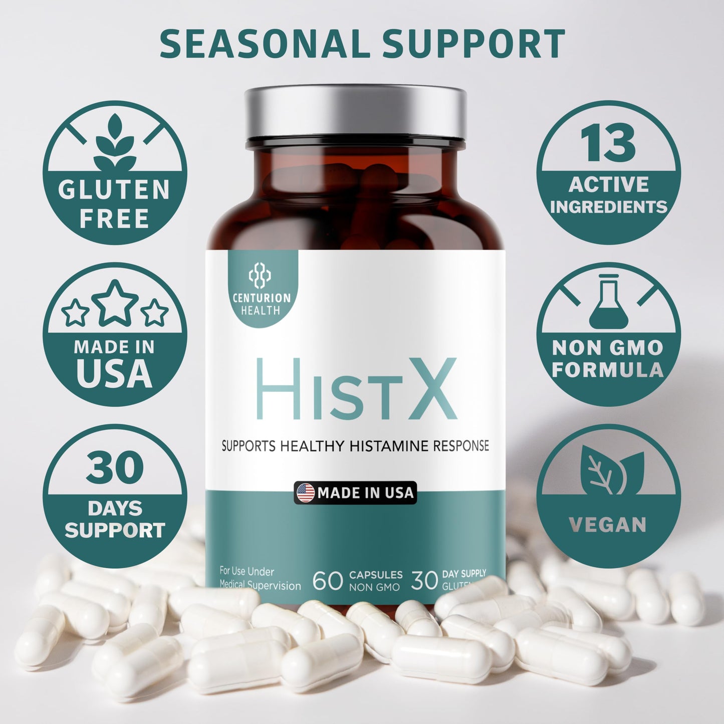 Histx Support Supplement – Quercetin, Stinging Nettle, Vitamin C & Pine Bark | 60 Vegan Capsules