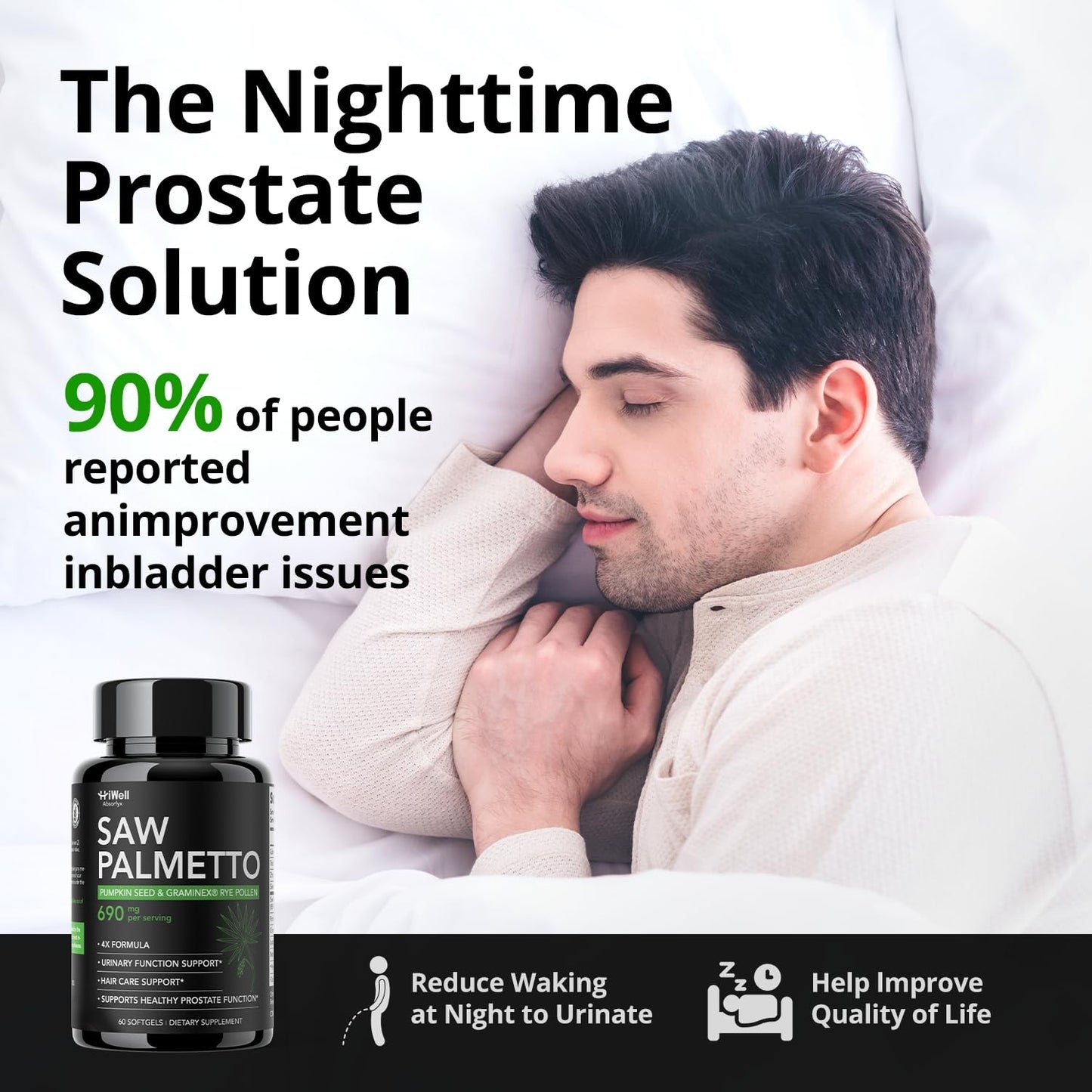 HiWell Absorfyx Saw Palmetto for Men Prostate Health Supplement, Pharmaceutical Grade - Pumpkin Seed Oil - Graminex® - Nettle Supports Urinary Function & Hair Loss Prevention, DHT Blocker, 60 softgels