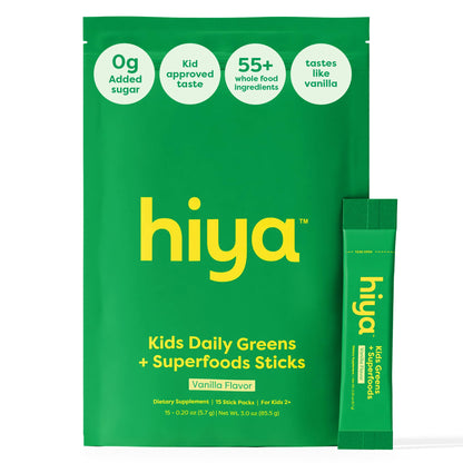 HIYA Kids Greens Powder Sticks – 55 Whole-Food Ingredients & Vanilla Flavor