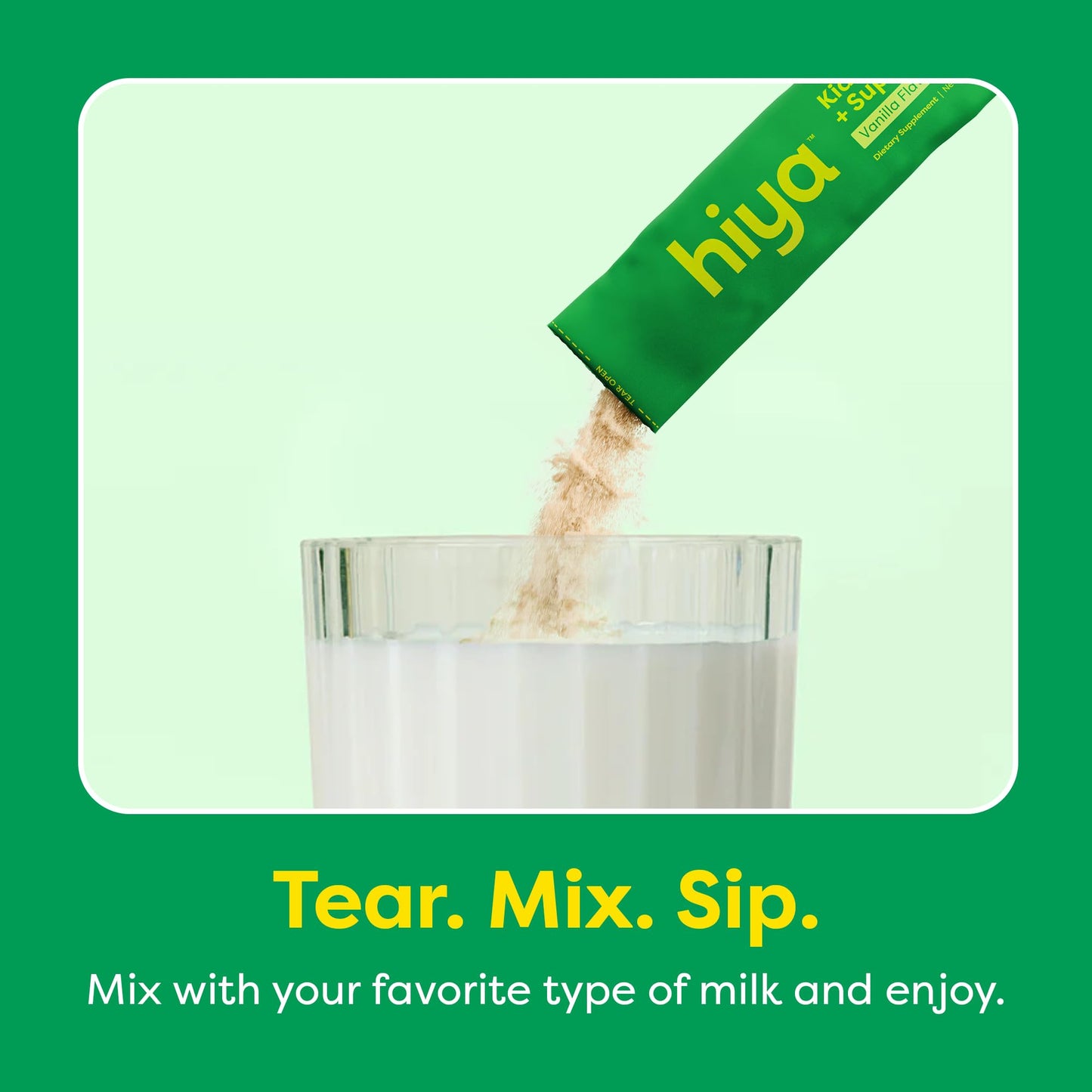 HIYA Kids Greens Powder Sticks – 55 Whole-Food Ingredients & Vanilla Flavor
