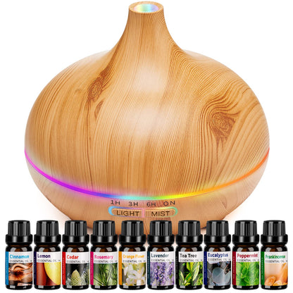 HLS Aroma Diffusers for Essential Oils Large Room Set with 10 Oils | Ultrasonic Aromatherapy Diffuser & Humidifier