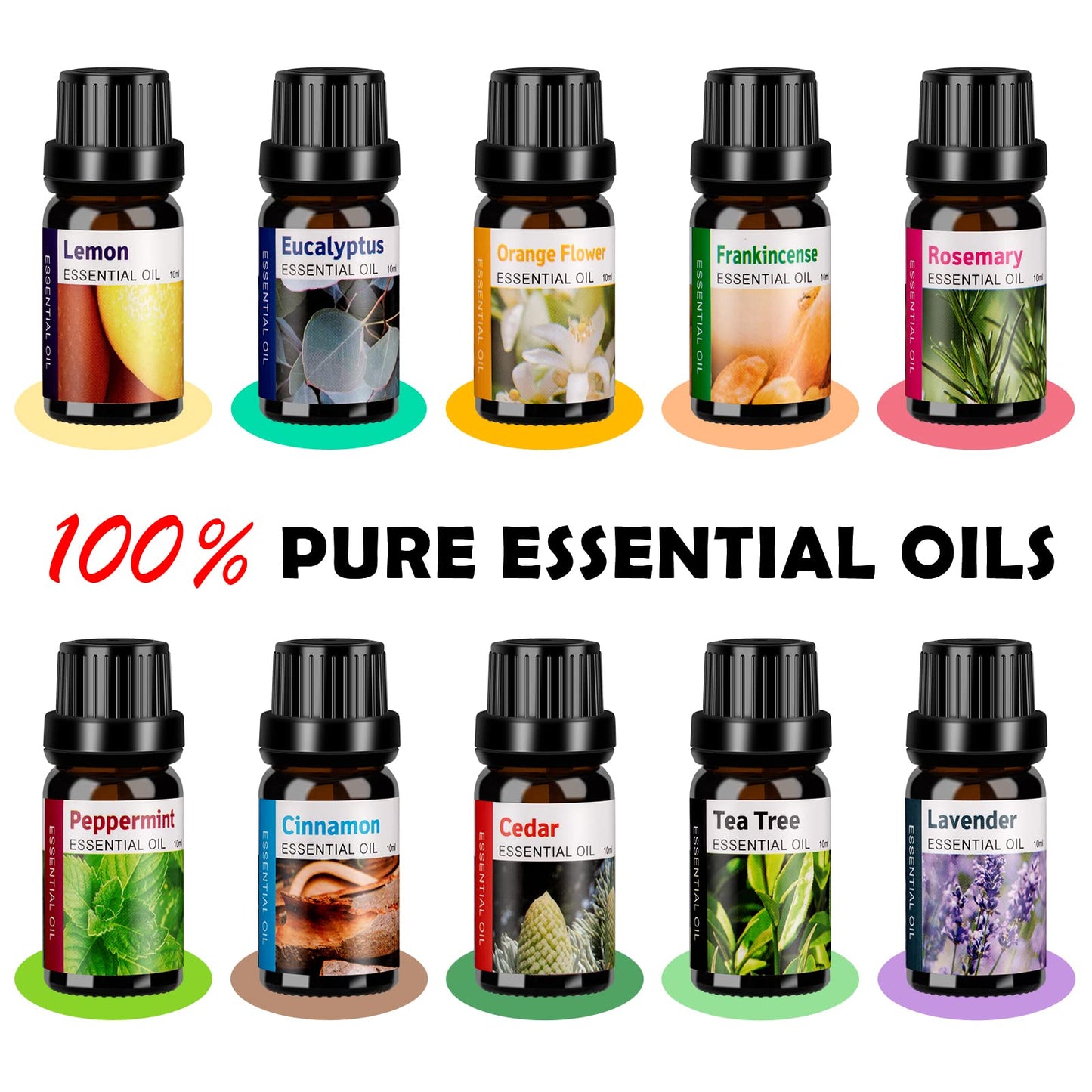 HLS Aroma Diffusers for Essential Oils Large Room Set with 10 Oils | Ultrasonic Aromatherapy Diffuser & Humidifier