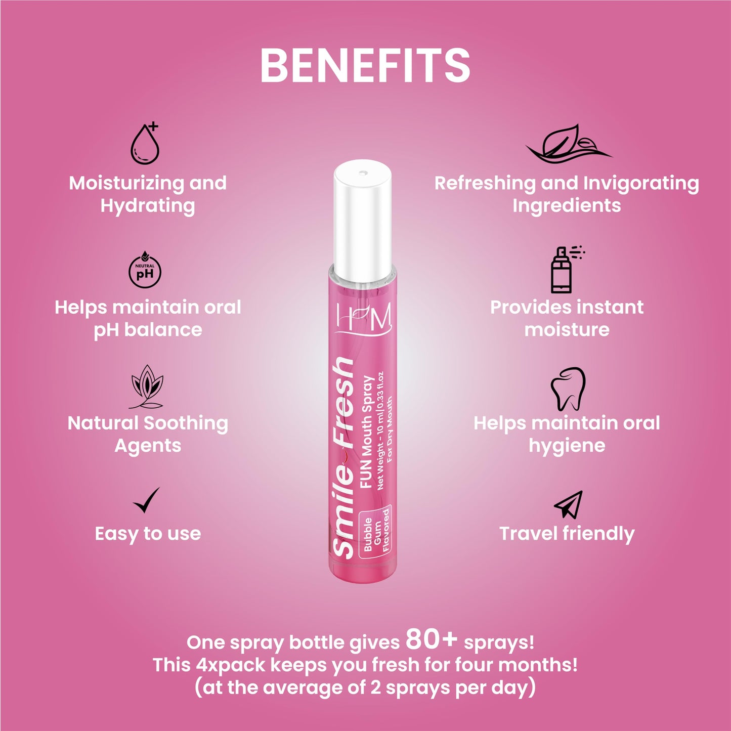 HM Dry Mouth Fun 4 Flavoured Spray – Alcohol-Free, Instant Hydration, 4 Flavors