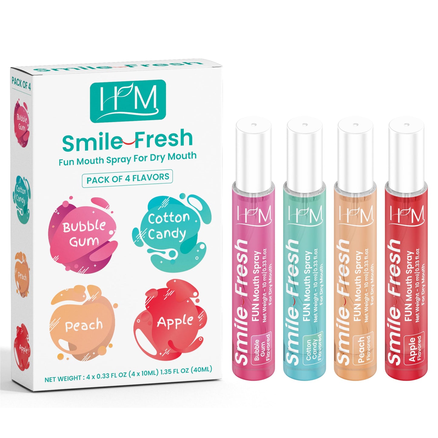 HM Dry Mouth Fun 4 Flavoured Spray – Alcohol-Free, Instant Hydration, 4 Flavors