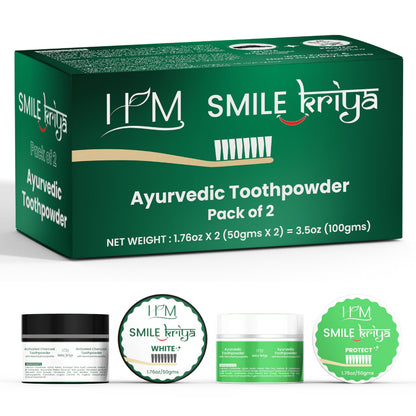 HM Smile Kriya Ayurvedic Toothpowder Duo (Pack of 2) | Whitens Teeth Naturally, Remineralizes Enamel, Strengthens Gums