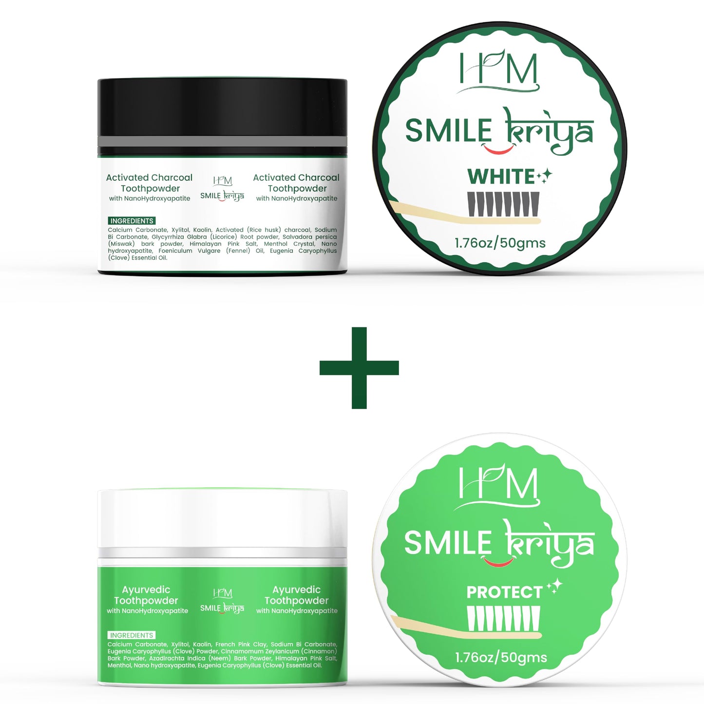 HM Smile Kriya Ayurvedic Toothpowder Duo (Pack of 2) | Whitens Teeth Naturally, Remineralizes Enamel, Strengthens Gums