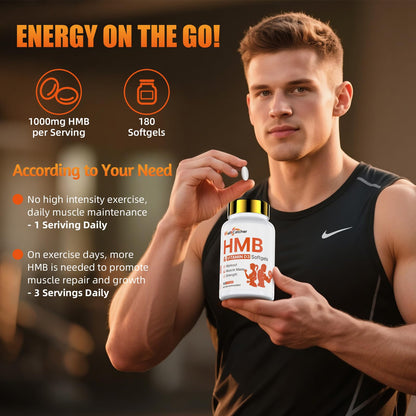 HMB 1000MG with D3 Capsules – Supports Muscle Growth & Recovery (180 Count)