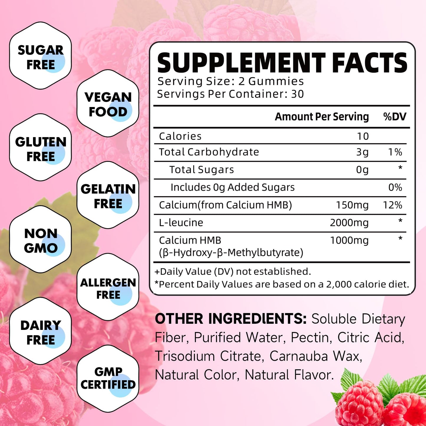 2 Pack HMB & L-Leucine Gummies 3000mg – Muscle Growth & Recovery, Sugar-Free Raspberry, 120 Count