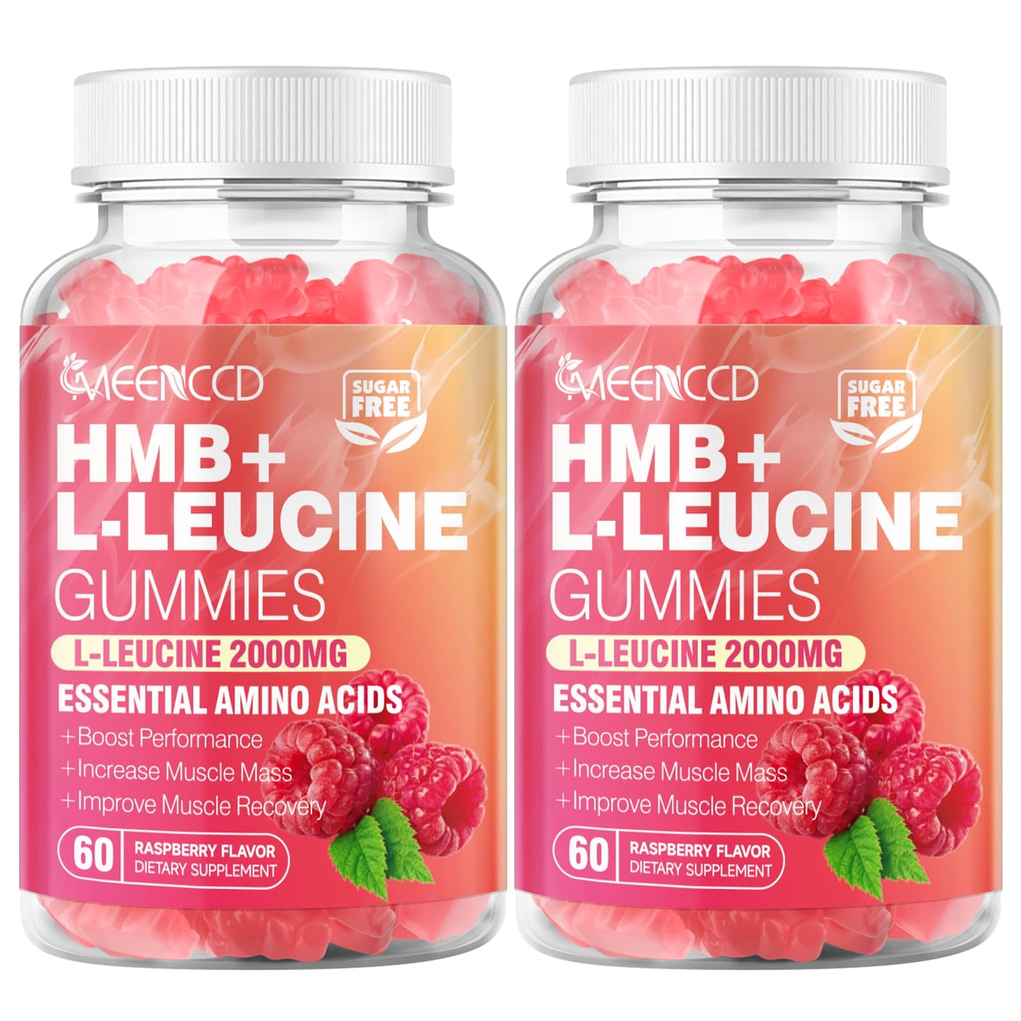 2 Pack HMB + L-Leucine Gummies – 3000mg for Muscle Growth & Recovery, Sugar-Free Raspberry, 120 Count