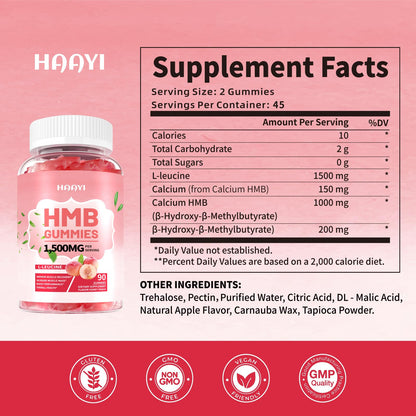 HMB & Leucine Gummies for Men & Women - Sugar Free Peach 90 Gummies