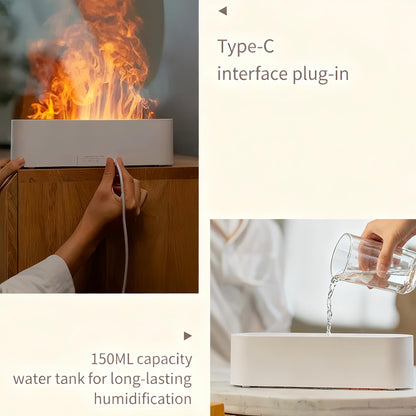 HMFREE Essential Oil Diffuser — Fireplace Flame Aromatherapy, 150ml Ultrasonic Humidifier with 7-Color Lights