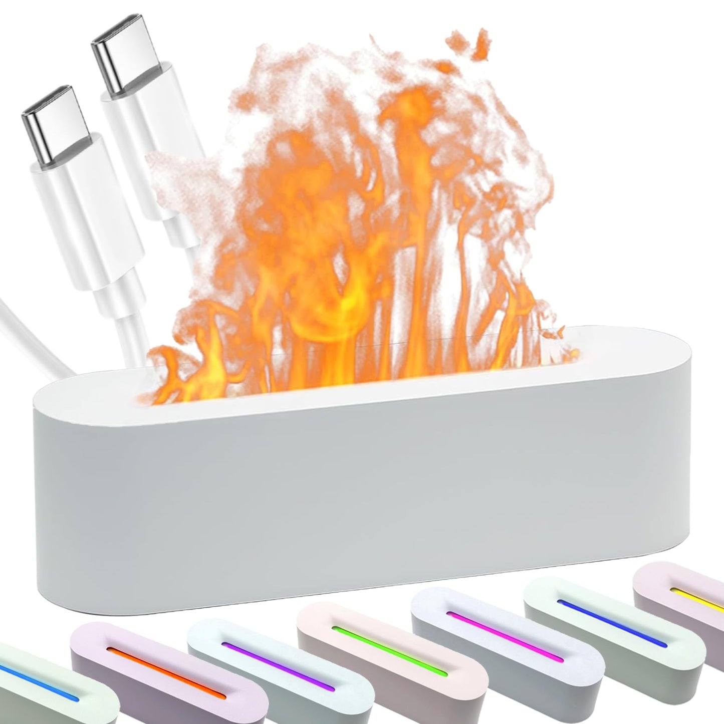 HMFREE Essential Oil Diffuser — Fireplace Flame Aromatherapy, 150ml Ultrasonic Humidifier with 7-Color Lights