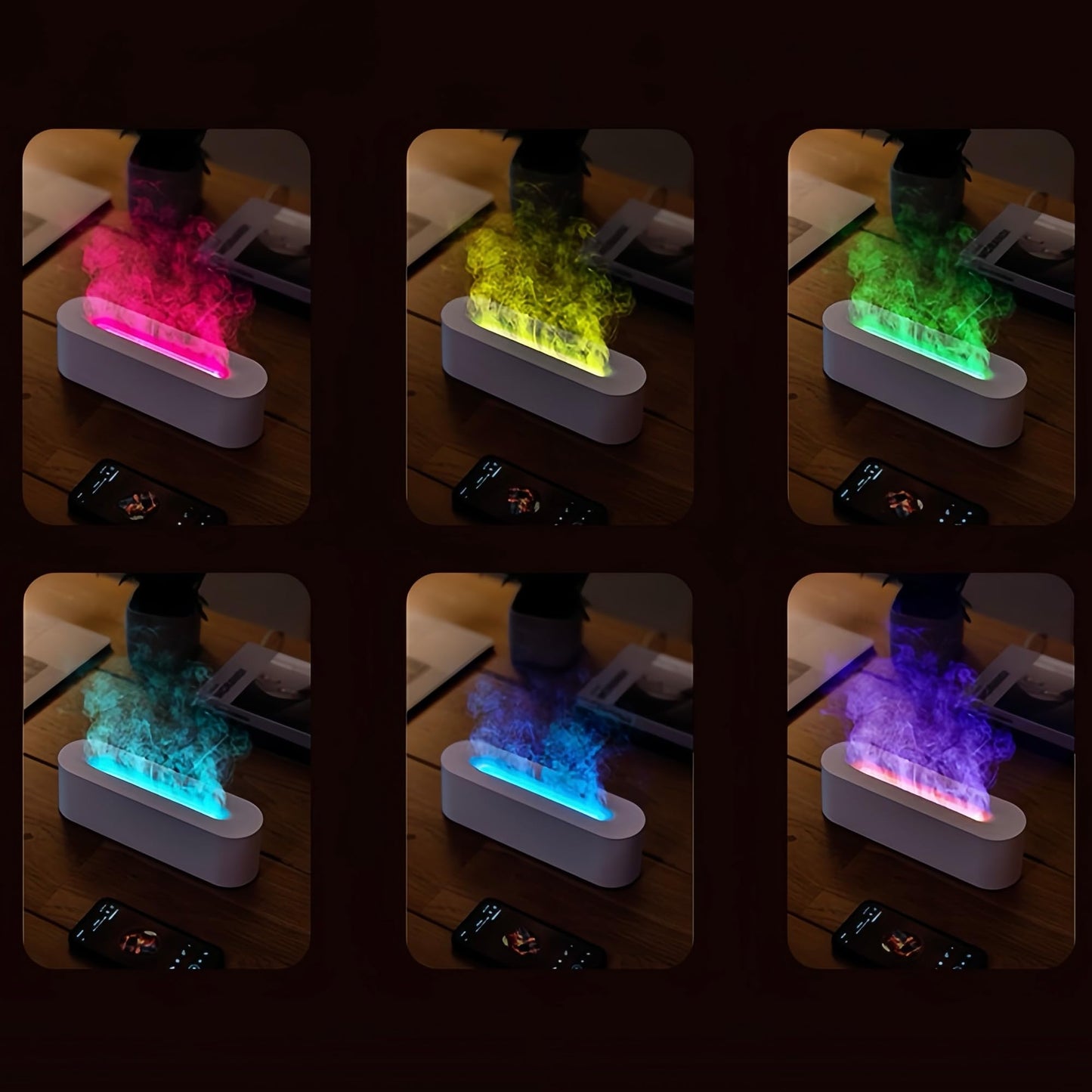 HMFREE Essential Oil Diffuser — Fireplace Flame Aromatherapy, 150ml Ultrasonic Humidifier with 7-Color Lights