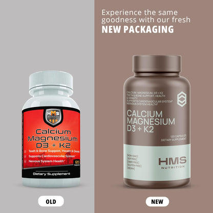 Calcium Magnesium D3 + K2 for Bone Health – HMS Nutrition | 120 Capsules