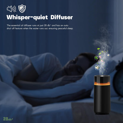 HODEMI Car Diffuser – Auto Start-Stop, Portable Humidifier with 8-Color Ambient Light (Black)