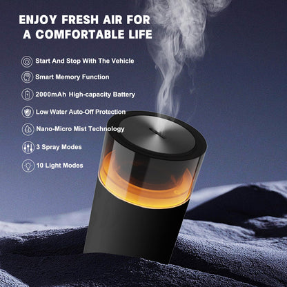 HODEMI Car Diffuser – Auto Start-Stop, Portable Humidifier with 8-Color Ambient Light (Black)