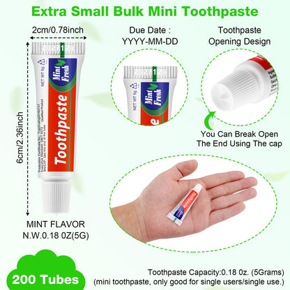 HOFASON 200 Tubes Travel Size Toothpaste Bulk Pack – 0.18 oz Peppermint (2.28 x 0.78 in)