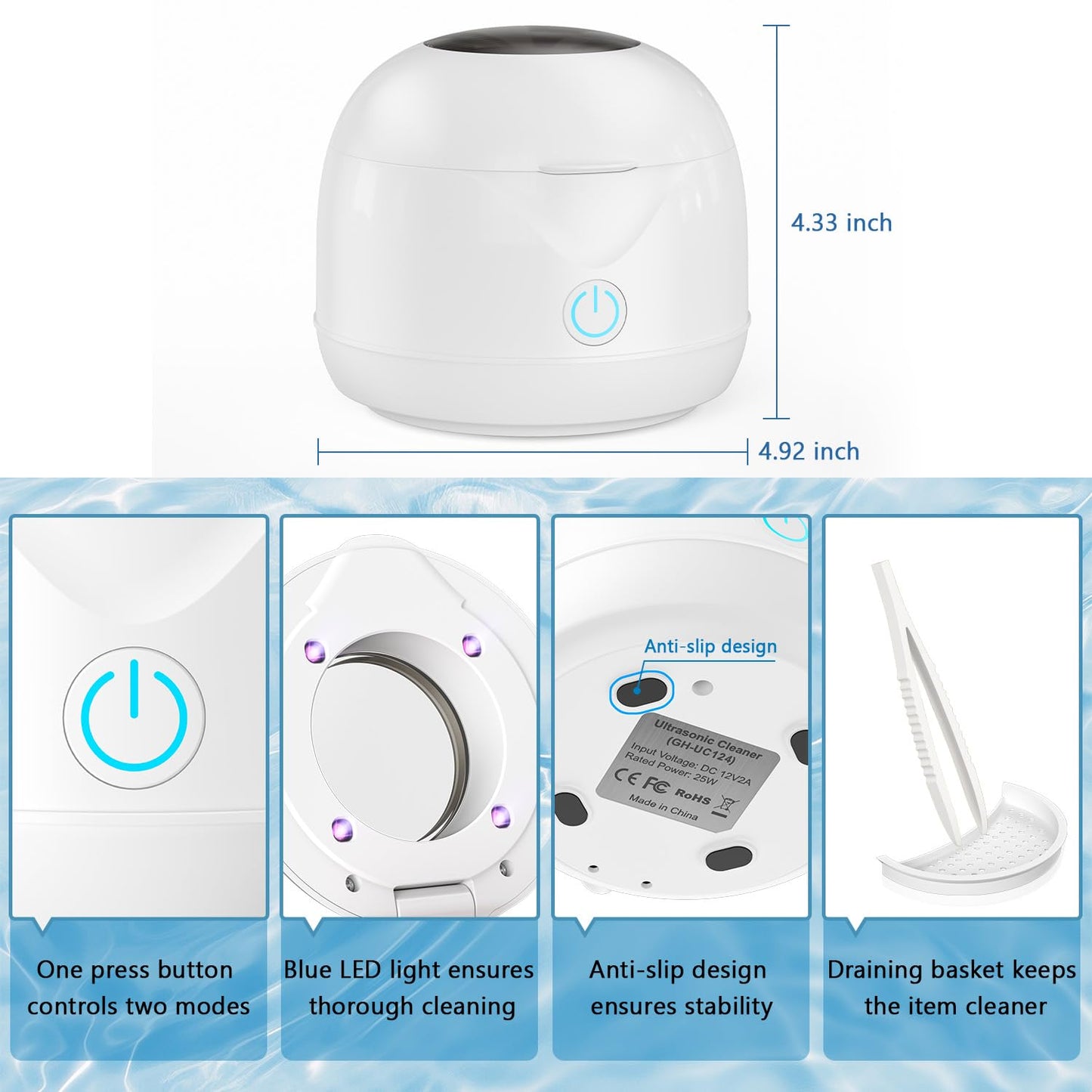 Hoffeins Ultrasonic Retainer Cleaner – 45kHz, 200ml, Portable