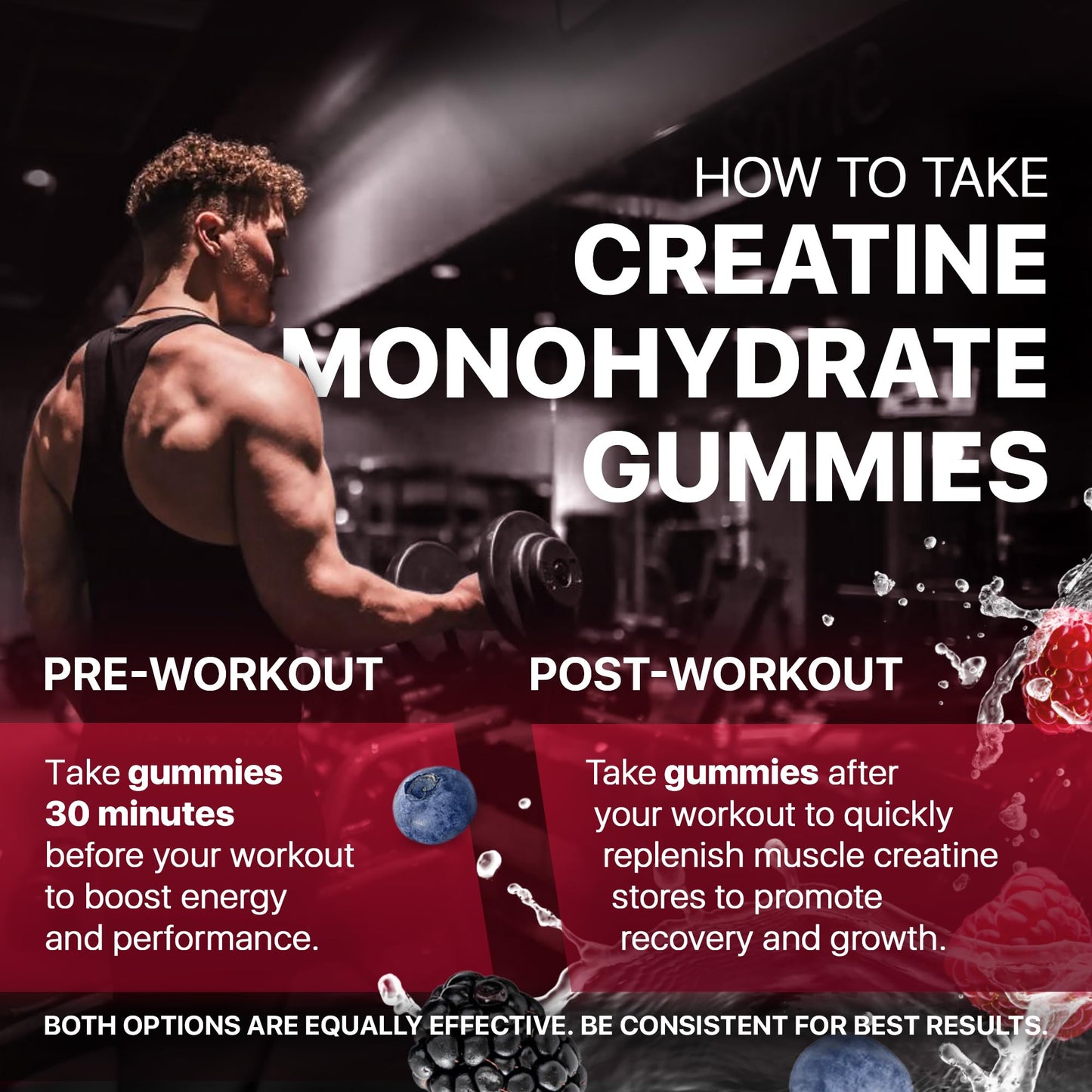 Hofnie Creatine Monohydrate Gummies 5000 mg – Vegan, Sugar-FREE Pre-Workout – Raspberry & Blackberry, 120 Gummies