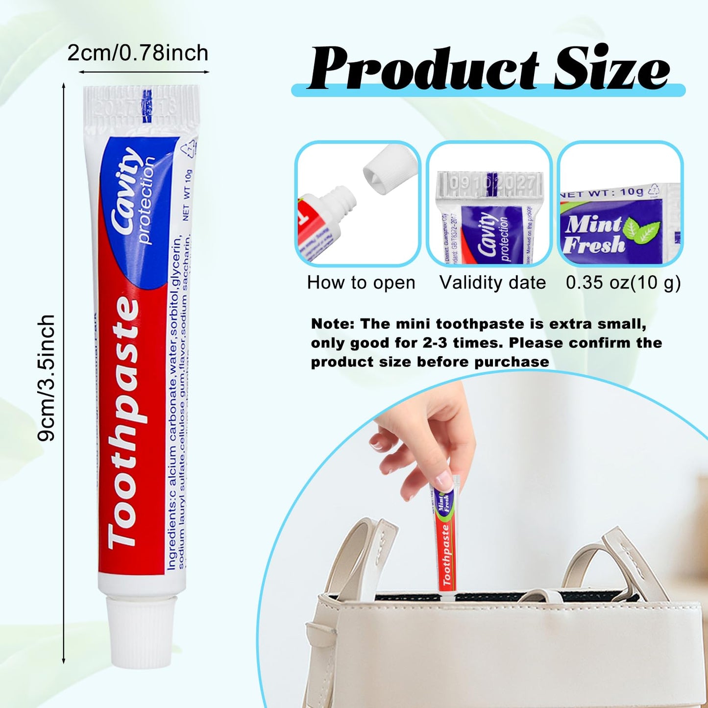 HOIQIRY 200 Travel Size Toothpaste Tubes – Mint 0.35 oz (10 g) Bulk