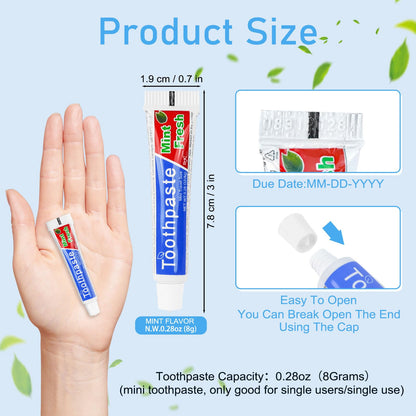 HOIQIRY 0.28 oz Travel Size Toothpaste Bulk — 30 Mint Mini Tubes, Single-Use