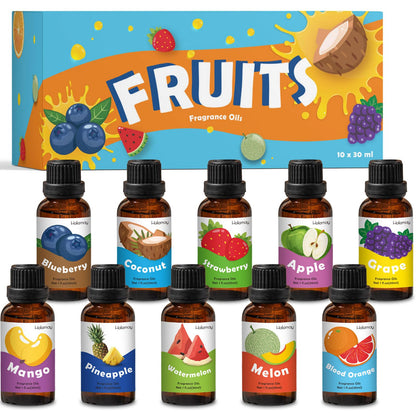 Holamay Fruit Essential Oils Set – 10 x 30ml for Diffusers, Candles & Soaps
