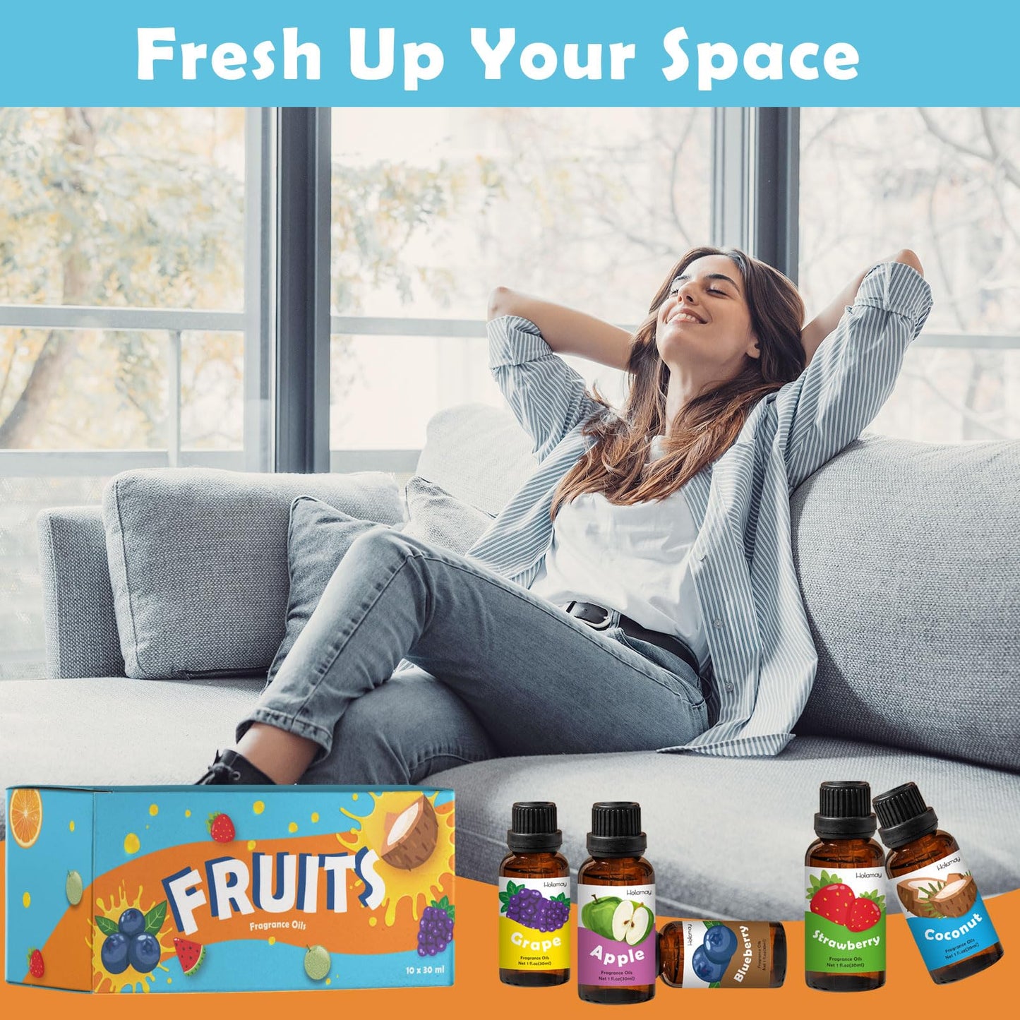 Holamay Fruit Essential Oils Set – 10 x 30ml for Diffusers, Candles & Soaps