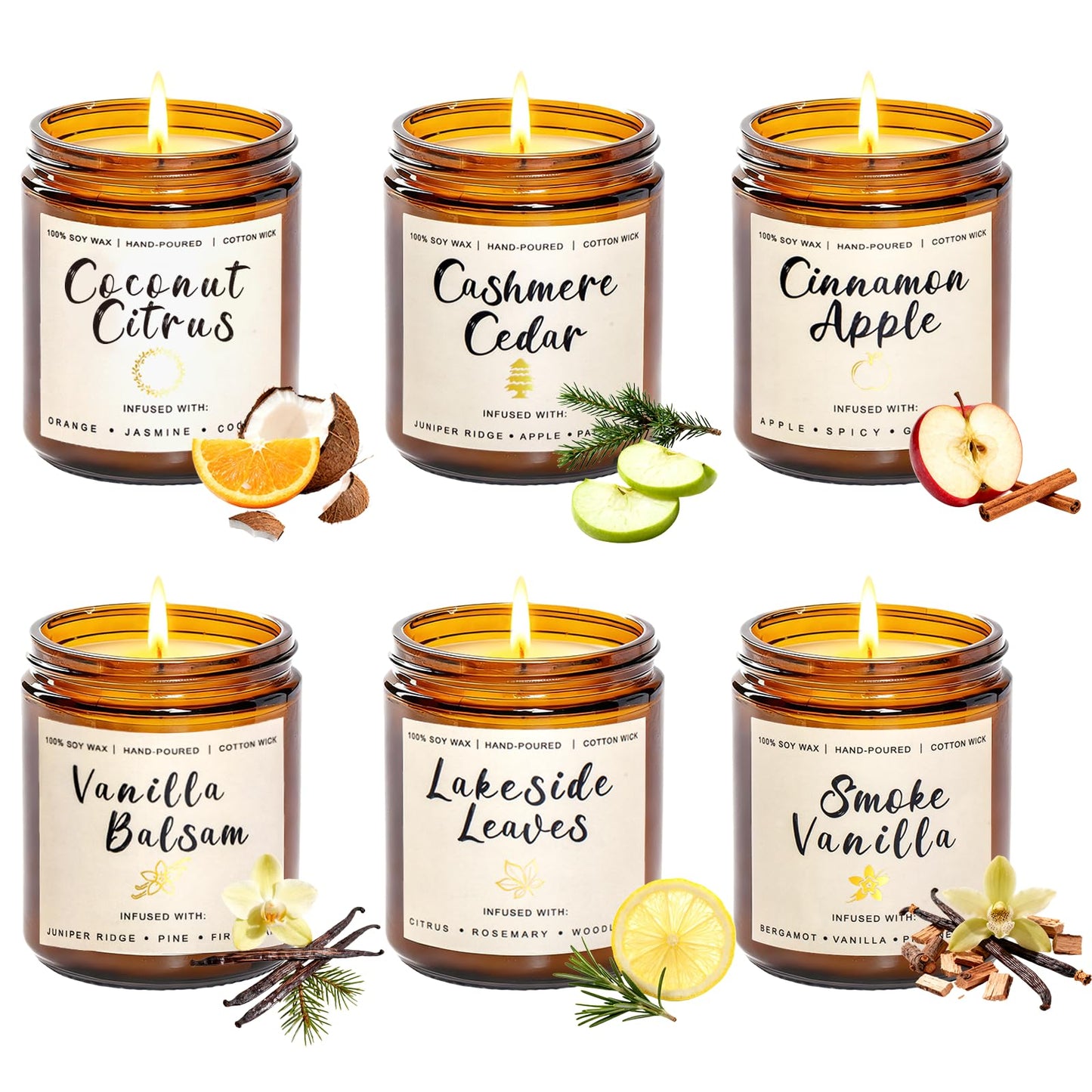 Holiday Candle Gift Set for Women – 6x7oz Soy Candles, Vanilla, Cinnamon & Cedar